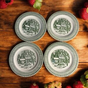 Set 4 Earthenware Edwin Knowles “Country Life” 6” Bread Plates- Green White